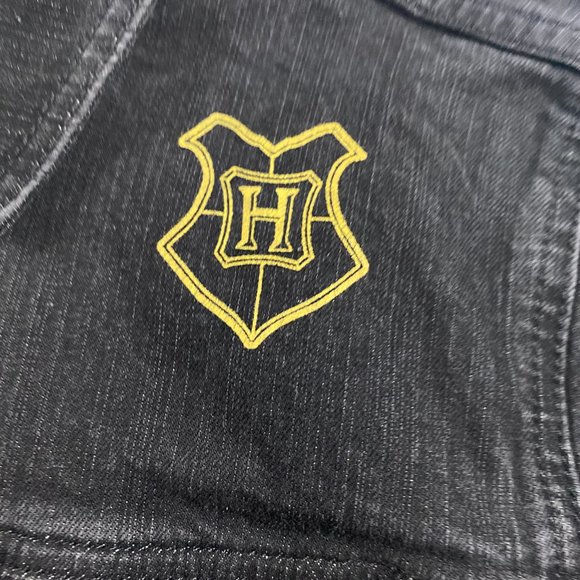 Harry Potter Hufflepuff Denim Jean Jacket Womens Large Black Cotton Stretch - Picture 4 of 14